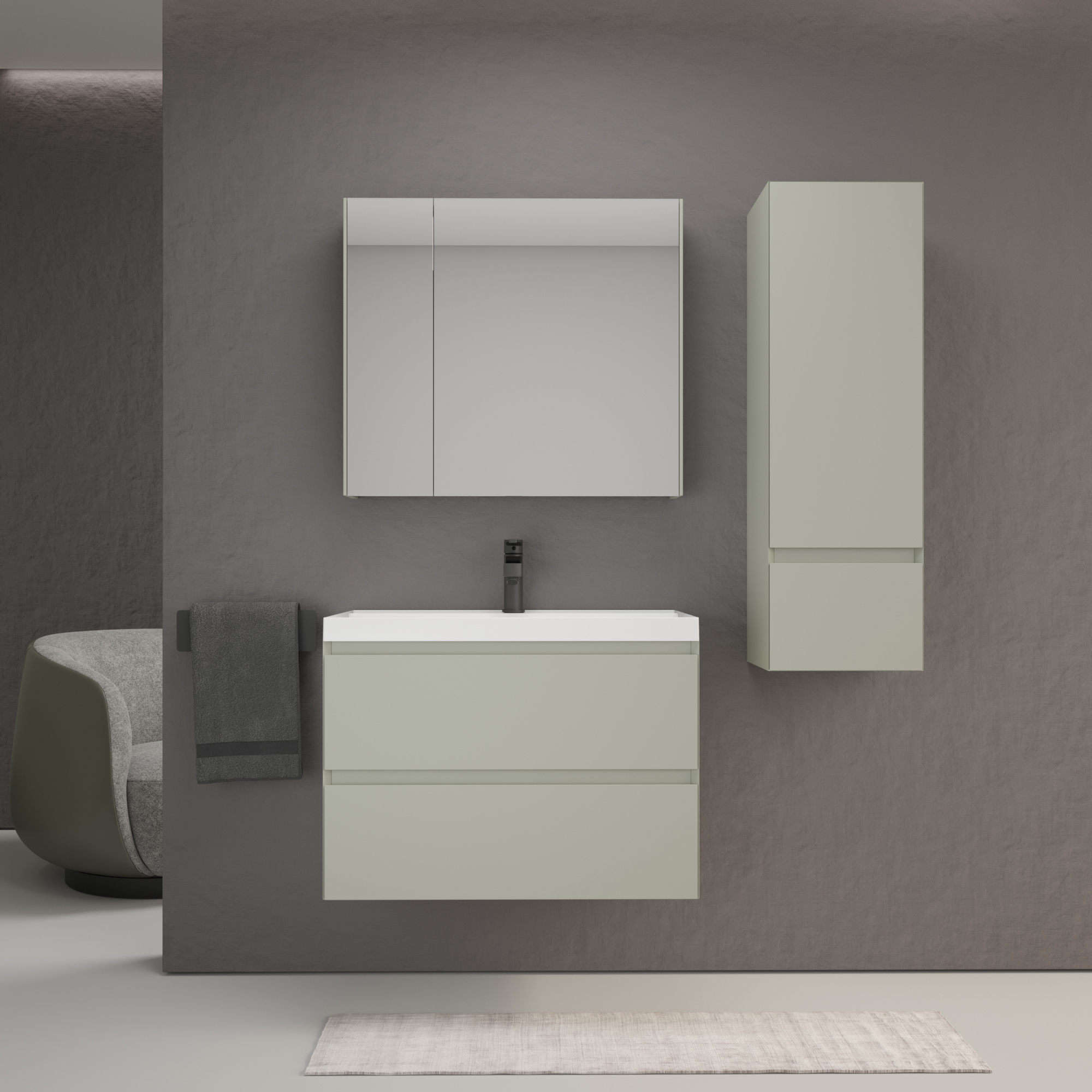 

Мебель для ванной комнаты Style Line Манхэттен 80 подвесная, олива, раковина Florentina Астория 80 белая