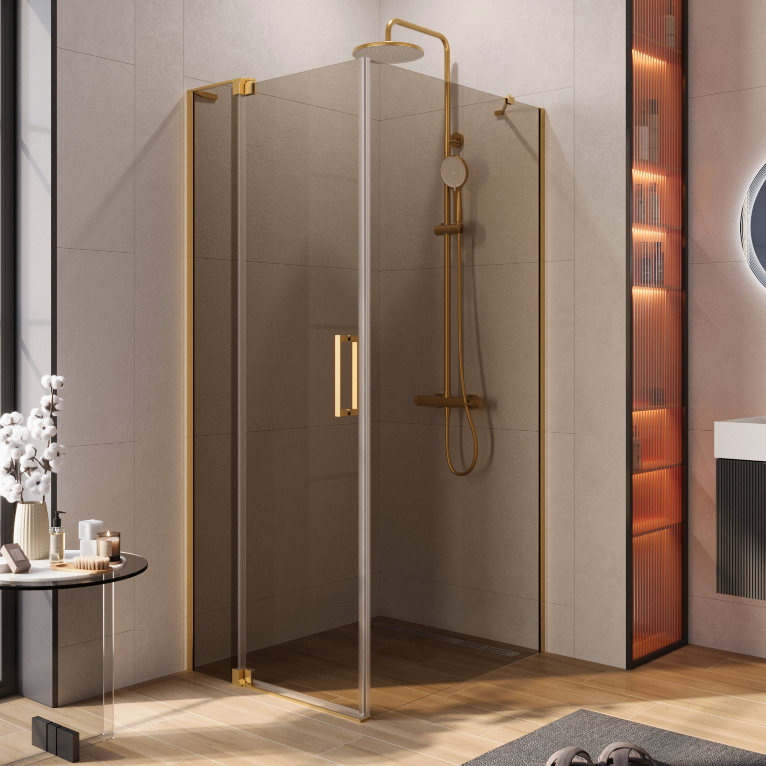 Душевой уголок Cezares Slider AH 1 90-8090 BR BORO профиль брашированное золото стекло бронза 73980₽