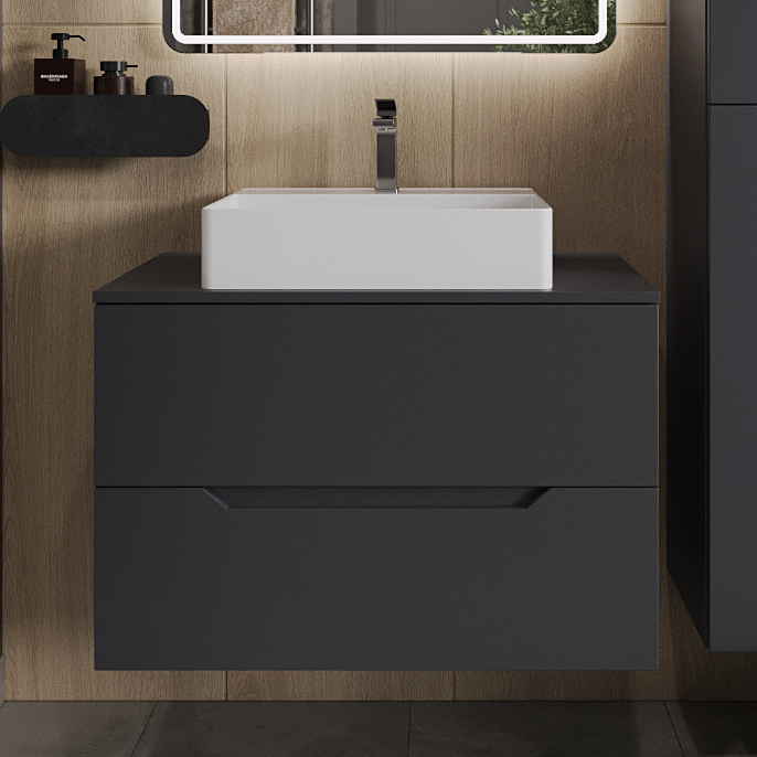 

Тумба с раковиной Orange Line 80 подвесная, 2 ящика, матовый графит с раковиной B04-500W