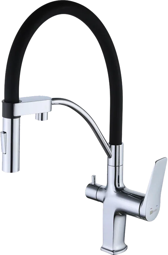 

Смеситель для кухни Lemark Comfort LM3074C с гибким изливом, хром, черный