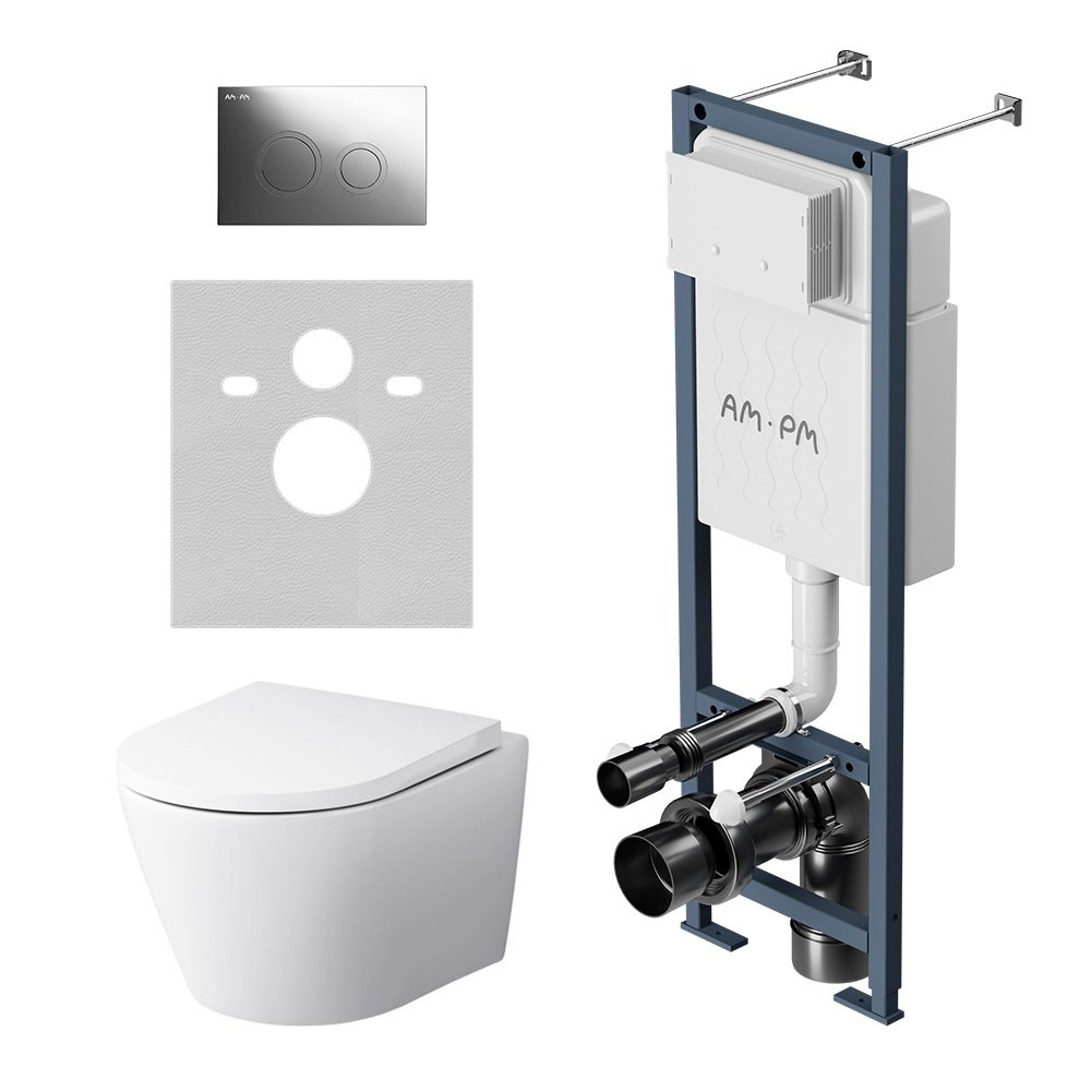 

Комплект AM.PM Унитаз подвесной Sense C741701SC безободковый + Инсталляция ErgoFit I012711.0151 с кнопкой смыва