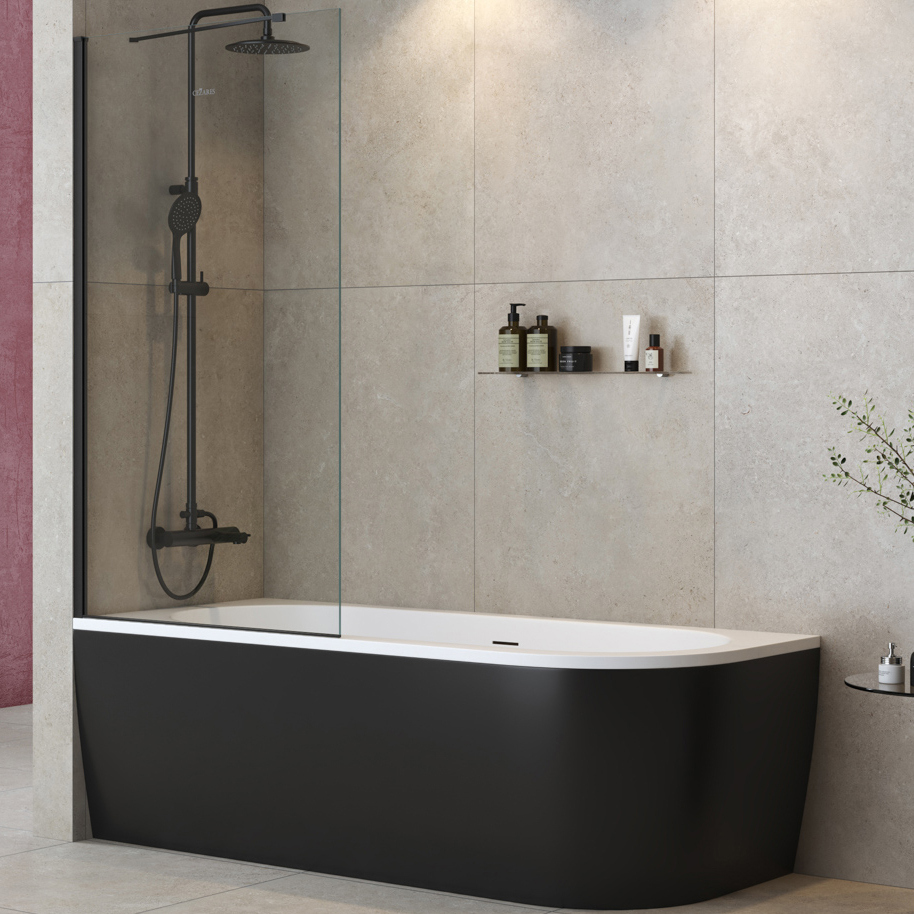 

Шторка на ванну Cezares Liberta V-1-TB-90/155-C-NERO стекло прозрачное