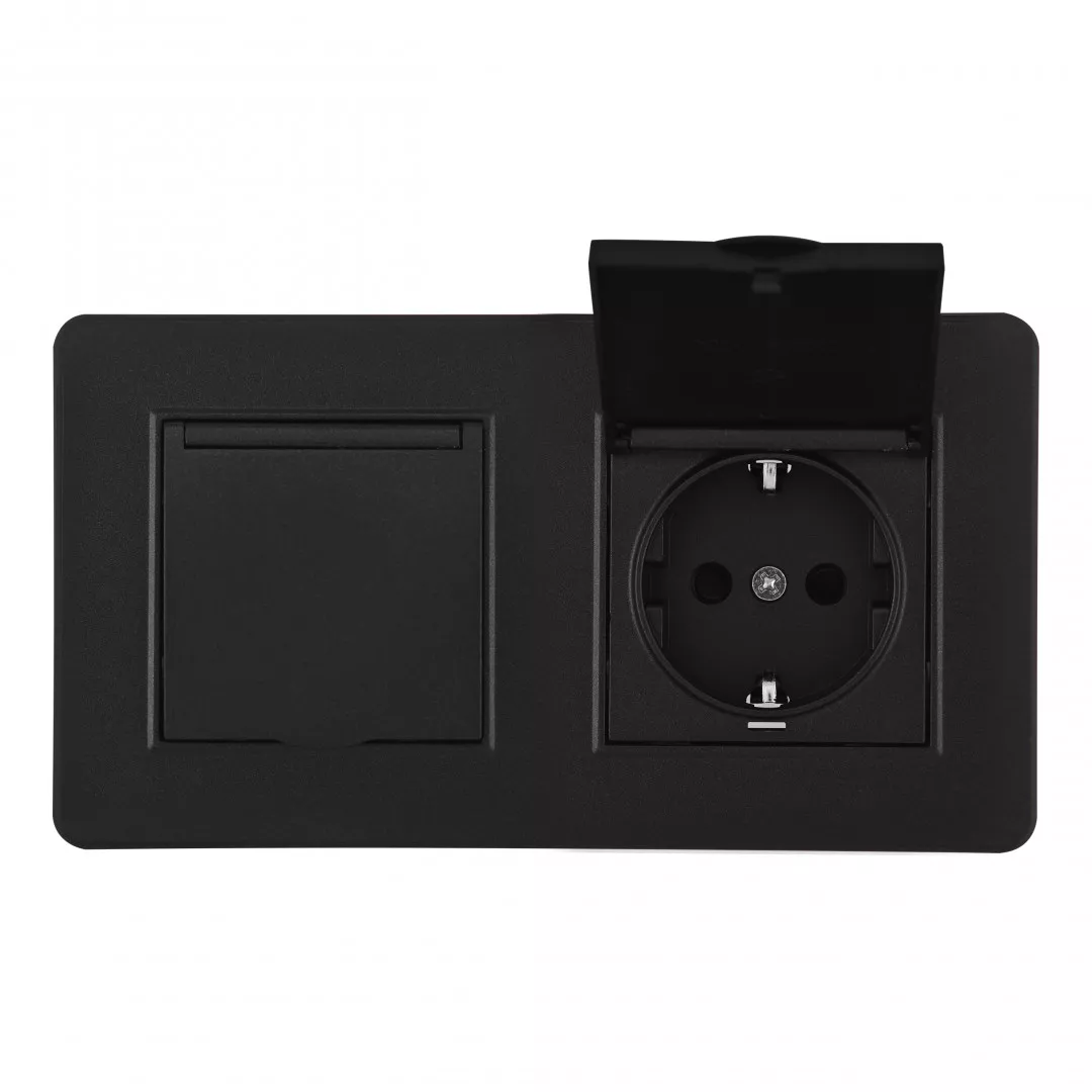 

Розетка двойная (двухпостовая) с/з и шторками Arte Milano SET16-2-41-1x2 black