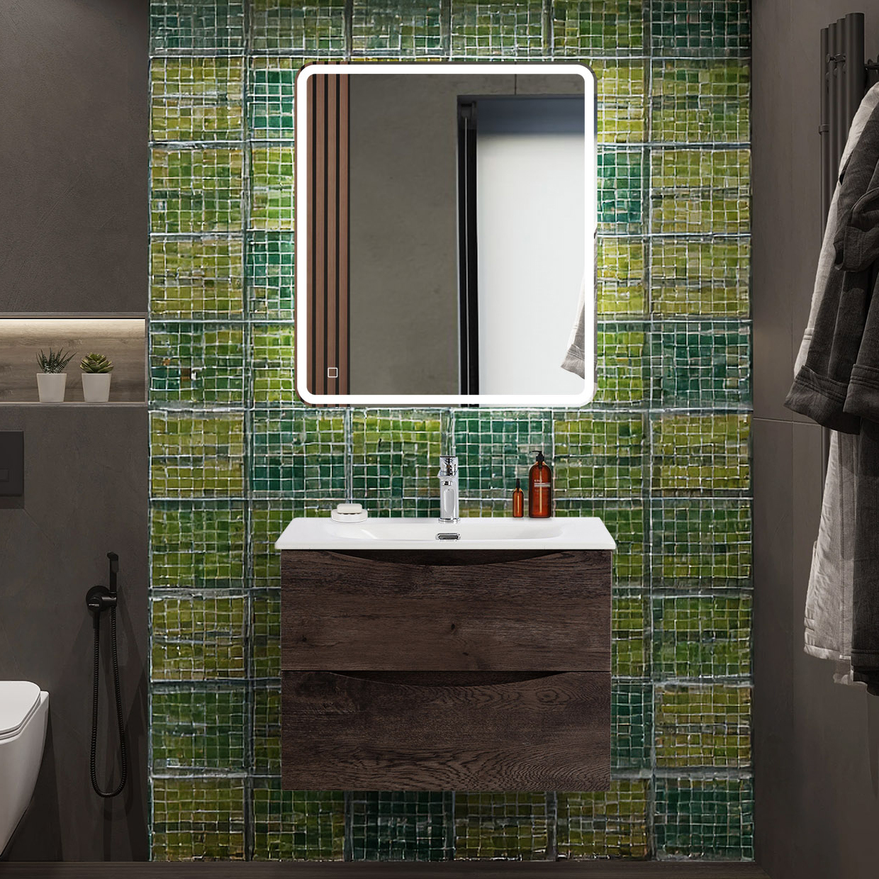 

Мебель для ванной комнаты BelBagno Marino-cer-n 70 подвесная, rovere nature grigio