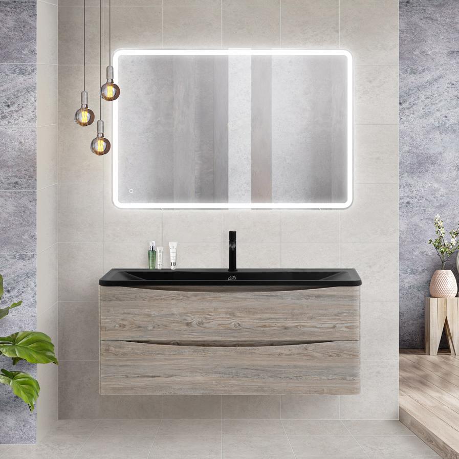 

Мебель для ванной комнаты BelBagno Acqua 120 подвесная, pino scania, черная матовая раковина