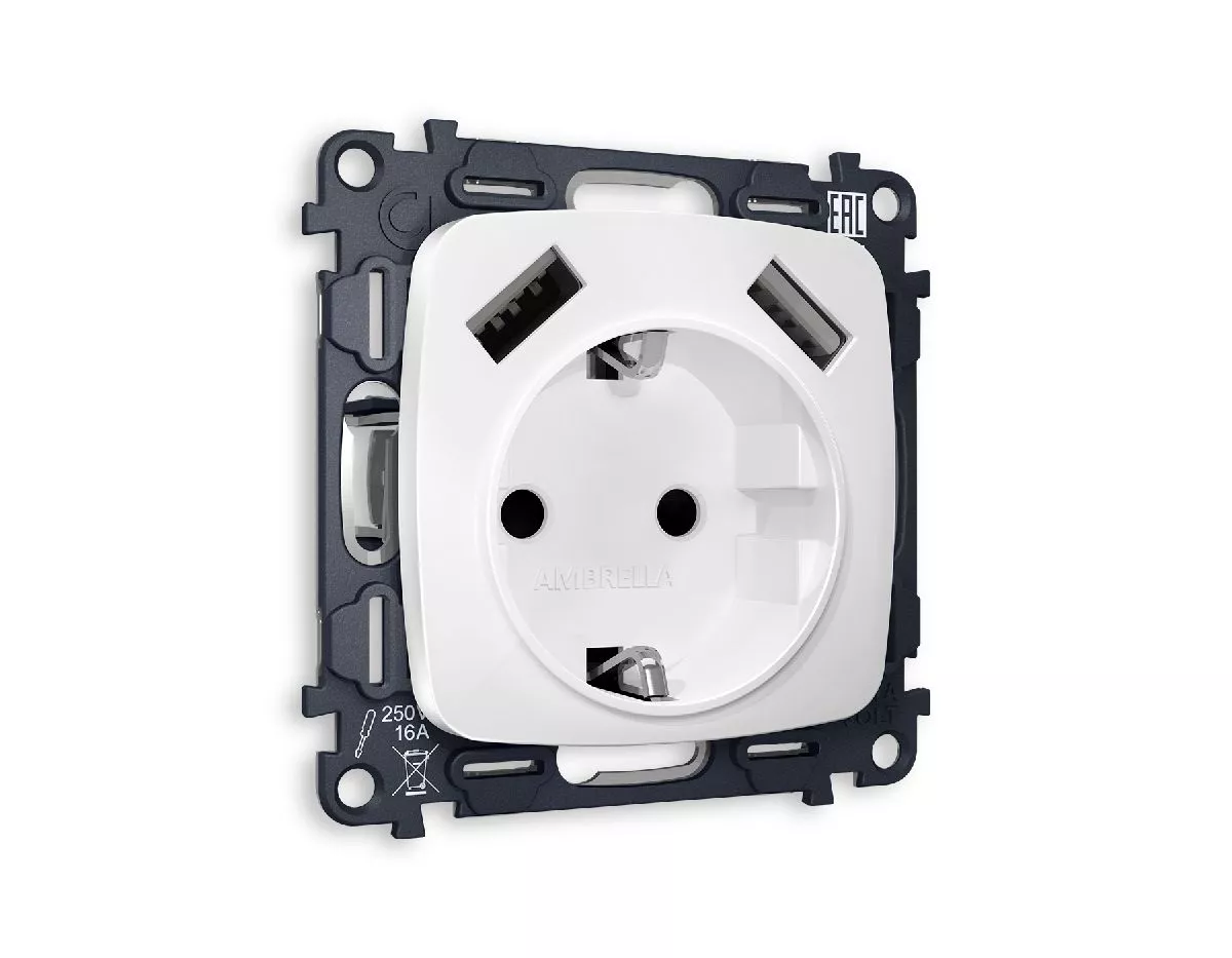 

Комплект механизма розетки 2USB A+A 18W (быстрая зарядка) с/з Ambrella Volt Omega MO129010