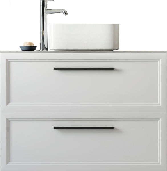 

Тумба под раковину со столешницей STWORKI Эстерсунд 90 матовая белая, простоун беж, с отверстием для смесителя