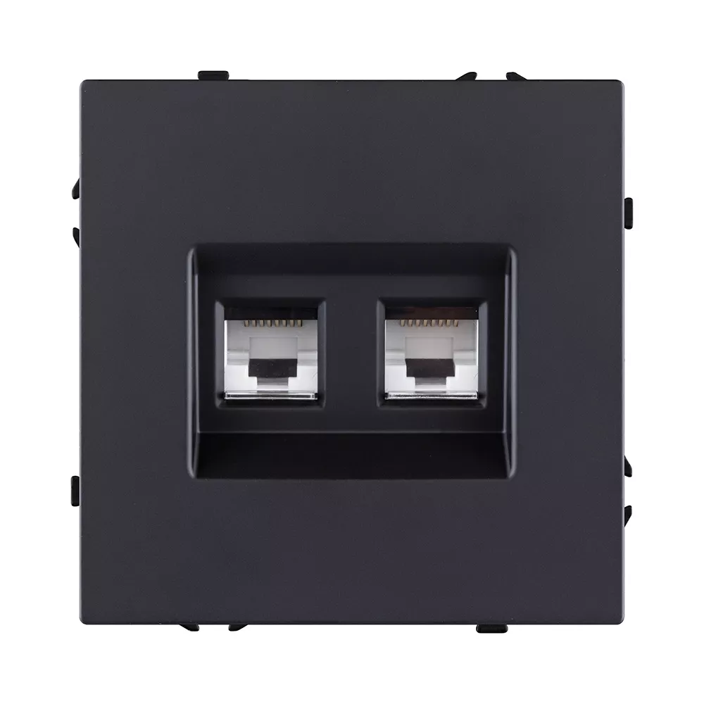 Розетка двойная Ethernet RJ45 Cat.6, черный матовый Kollinger Eclipse EC-018BK