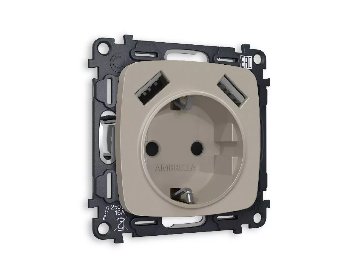 

Комплект механизма розетки 2USB A+A 18W (быстрая зарядка) с/з Ambrella Volt Omega MO369010