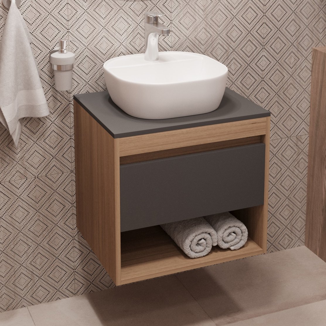 

Тумба с раковиной Teymi Ritta 55 дуб эврика, матовый графит, раковина Solli 40