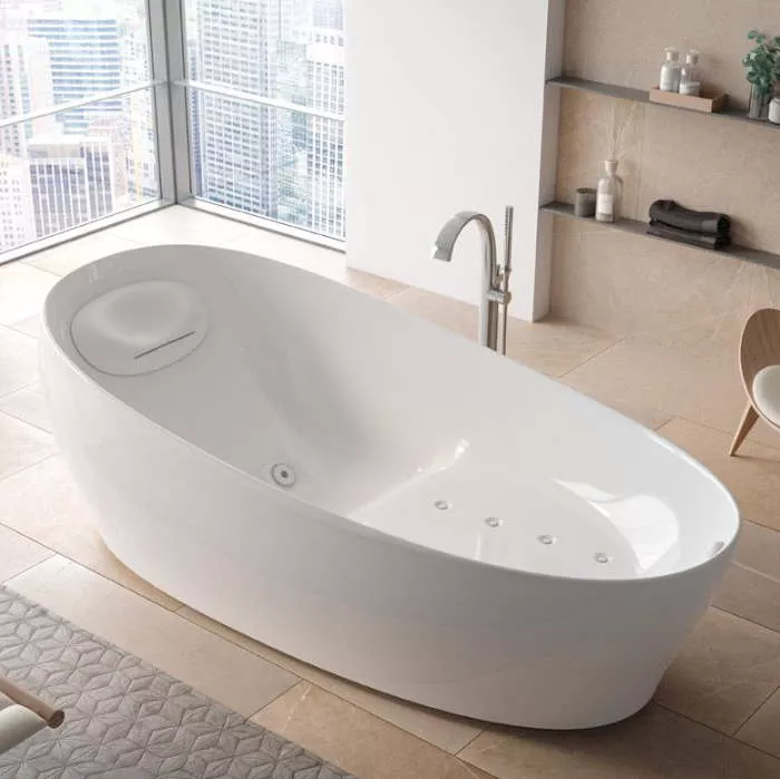 

TOTO NEOREST Ванна 2200x1050x780 мм, отдельностоящая, со сливом-перел, подгол.с сифоном,с гидро- и аэромасс.,с эффектом невесомости, цвет: белый