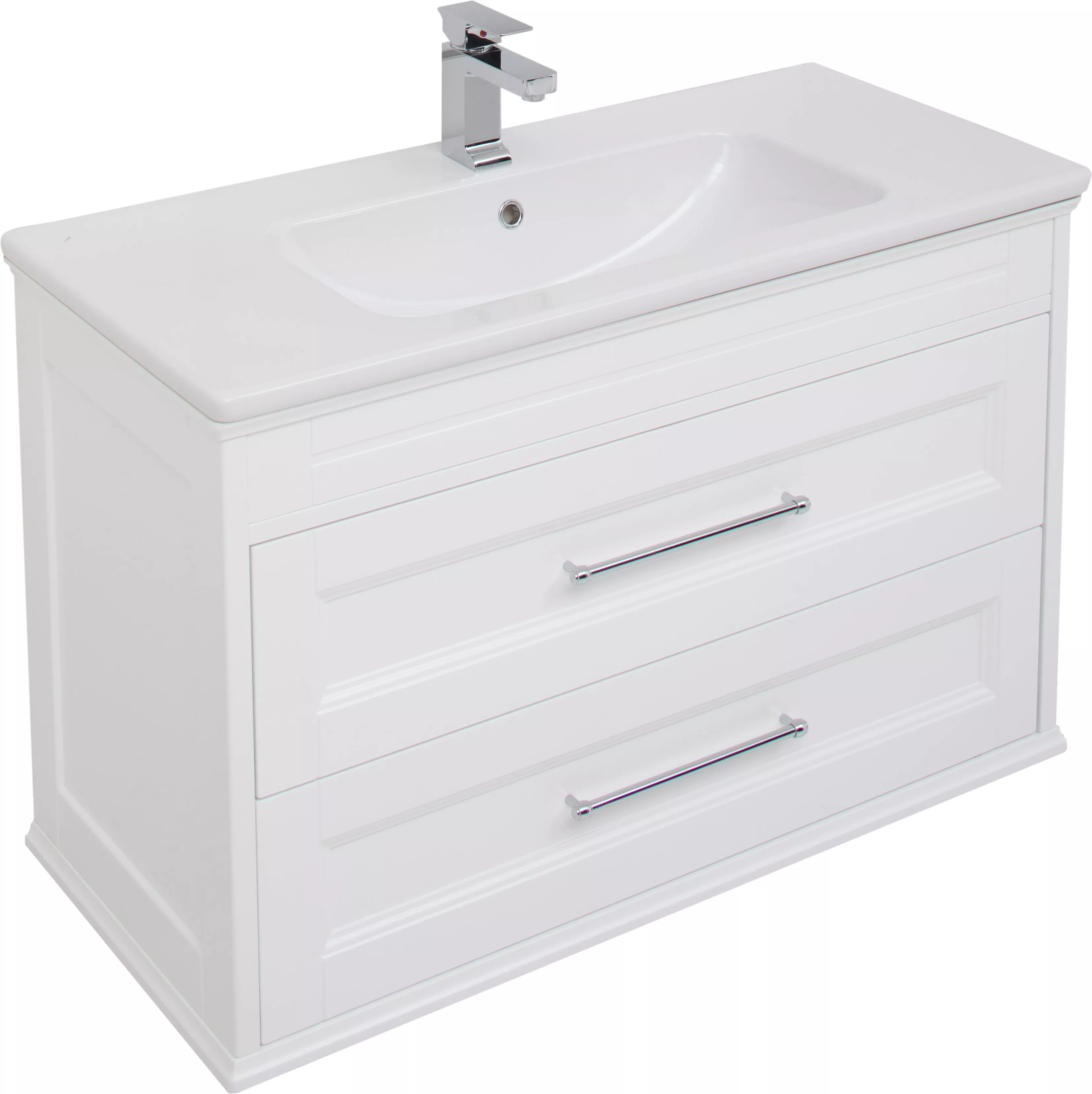 

Тумба под раковину Aquanet Бостон-м 100 ручки хром, белая