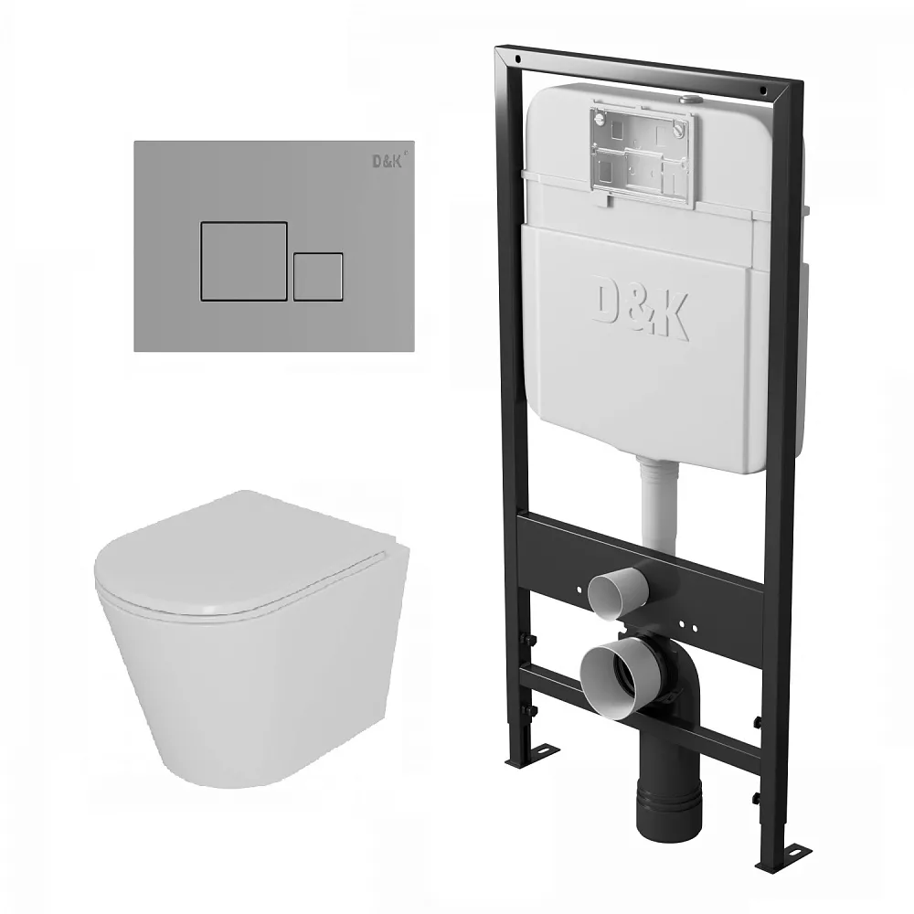 Комплект унитаза с инсталляцией D K Venice с сиденьем микролифт и клавишей смыва хром 36410₽