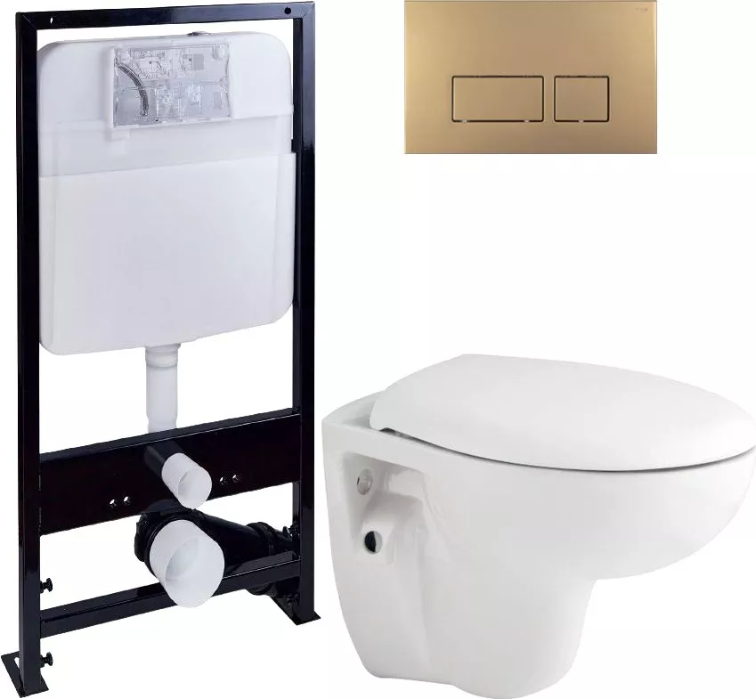 Комплект  Унитаз подвесной Seramiksan Natura A051041H + Система инсталляции для унитазов EWRIKA ProLT 0026-2020 + Кнопка смыва EWRIKA 0043 золото матовое