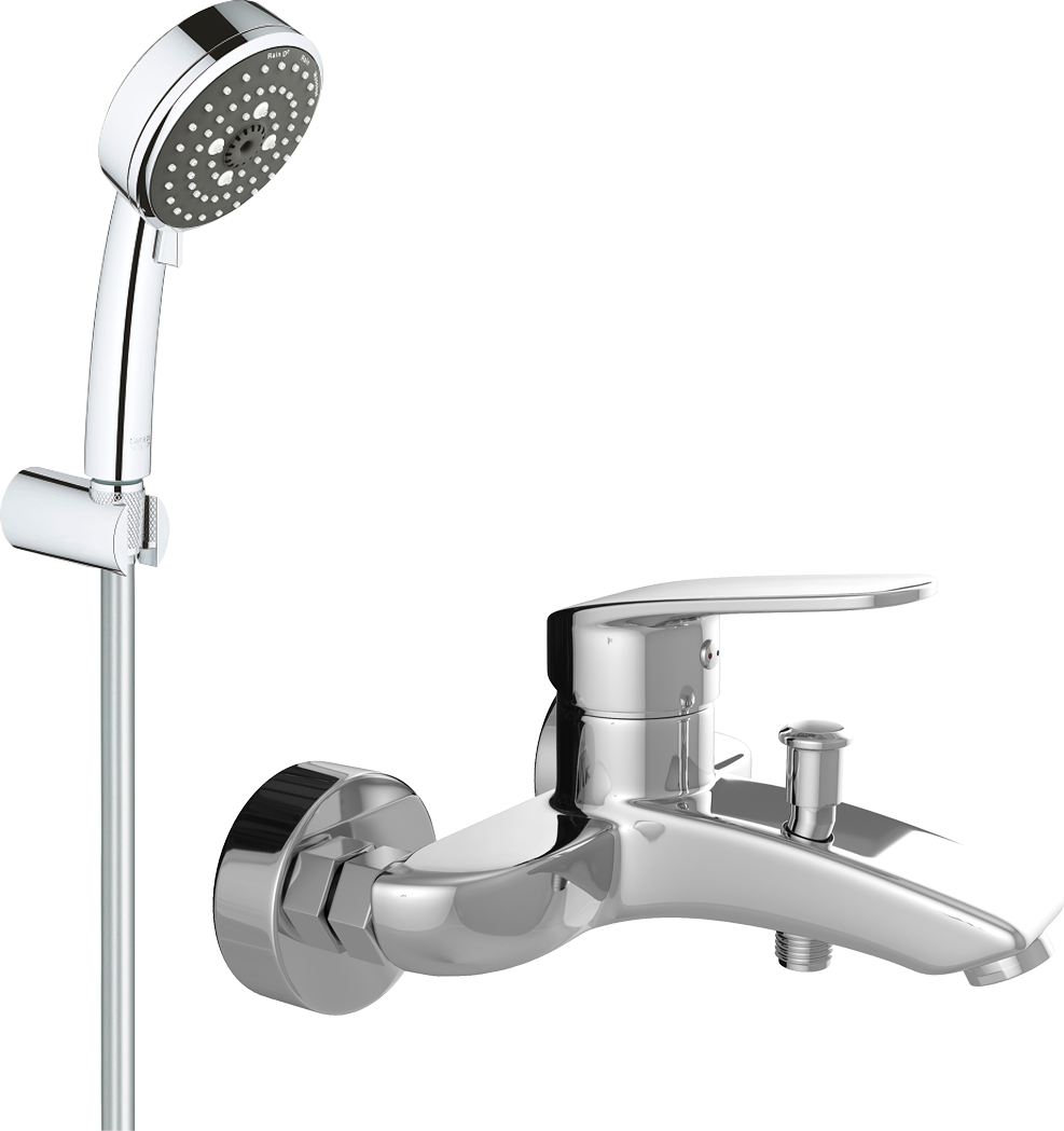 Смеситель для ванны с душем MEGA Mercan MG-SER103 + Душевой гарнитур Grohe Vitalio Comfort 26176000 хром