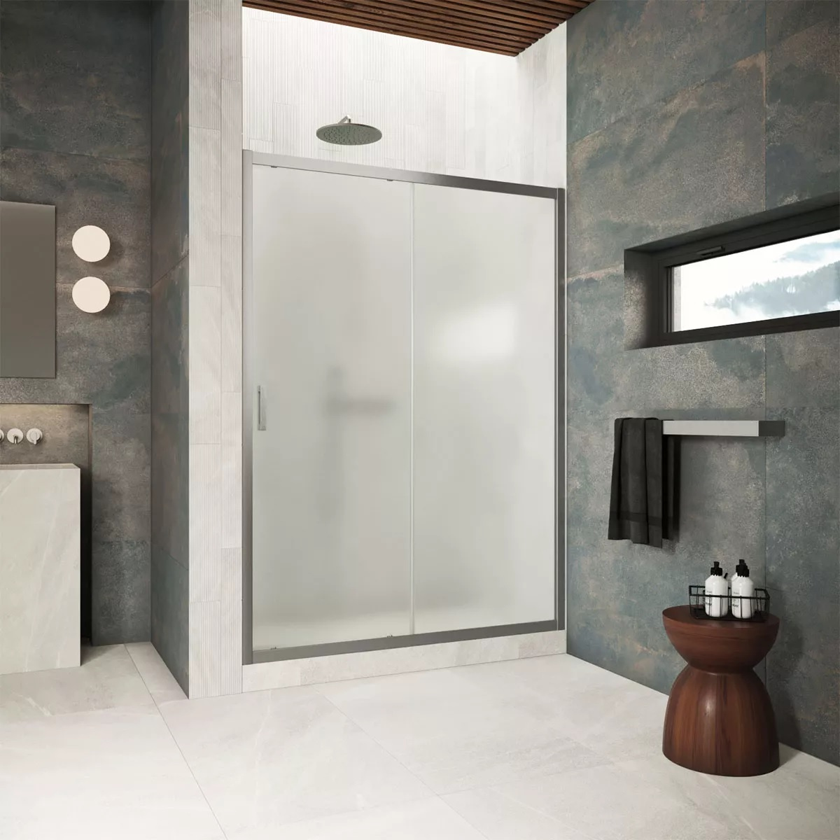 

Душевая дверь в нишу Vegas Glass ZP Protec 180 11 10 профиль оружейная сталь, стекло сатин