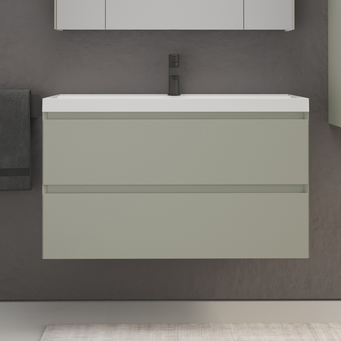 

Тумба с раковиной Style Line Манхэттен 100 подвесная, олива, раковина Florentina Астория 100 белая