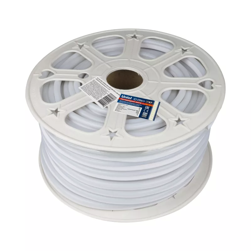 

Светодиодная лента Uniel ULS-N21-2835-120LED/m-8mm-IP67-220V-8W/m-50M-WW бобина