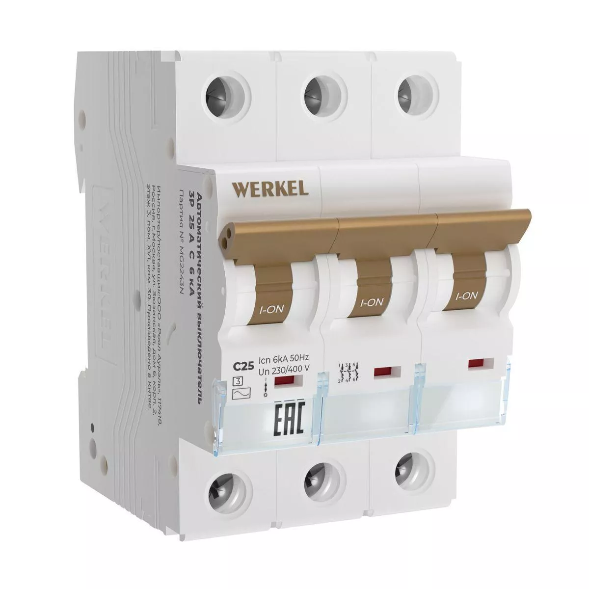 

Автоматический выключатель Werkel 3P 25A C 6kA W903P256 4690389192906