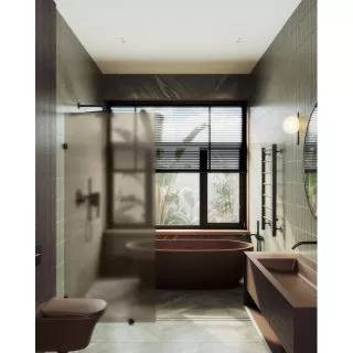 

Душевая перегородка MaybahGlass 195х99 профиль черный, стекло бронзовое матовое