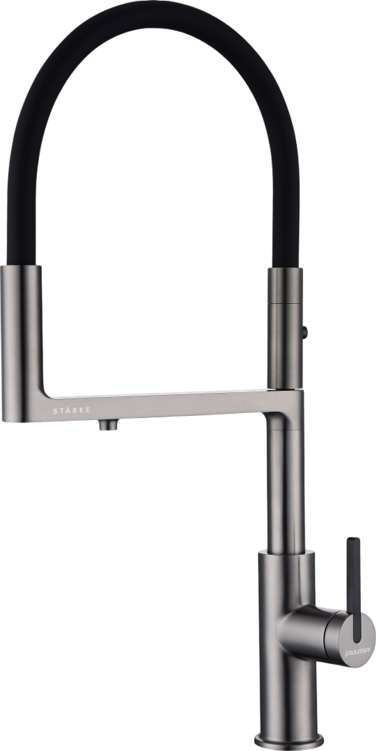 

Смеситель для кухни Paulmark Tornado To213402-GM вороненая сталь