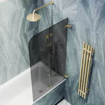 

Шторка на ванну складная MaybahGlass 140х51 профиль золотой, стекло графит матовый