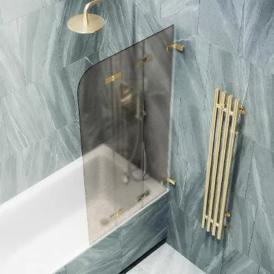 

Шторка на ванну складная MaybahGlass 140х75 профиль золотой, стекло бронза матовая