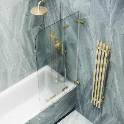 

Шторка на ванну складная MaybahGlass 140х75 профиль золотой, стекло сатин