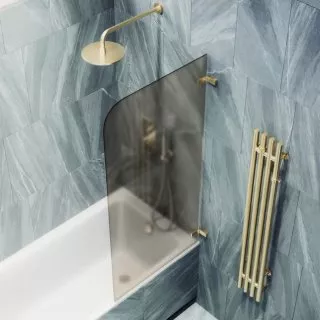 

Шторка на ванну поворотная MaybahGlass 140х40 профиль золотой, стекло бронза матовая