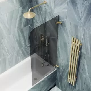 

Шторка на ванну поворотная MaybahGlass 140х40 профиль золотой, стекло графит