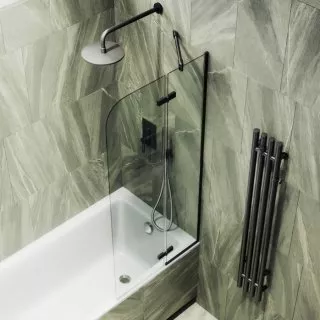 

Шторка на ванну поворотная MaybahGlass 140х69 профиль черный, стекло прозрачное