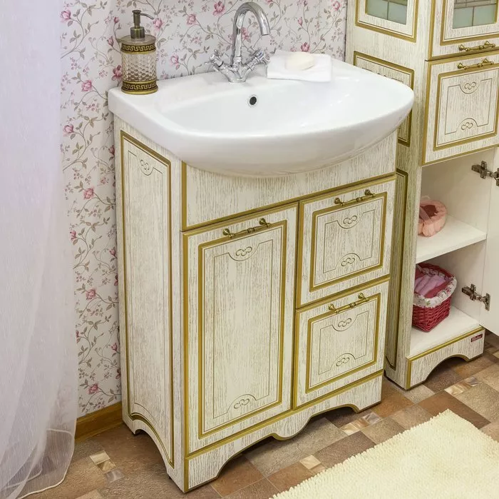 

Тумба с раковиной Sanflor Адель 65 белая, патина золото
