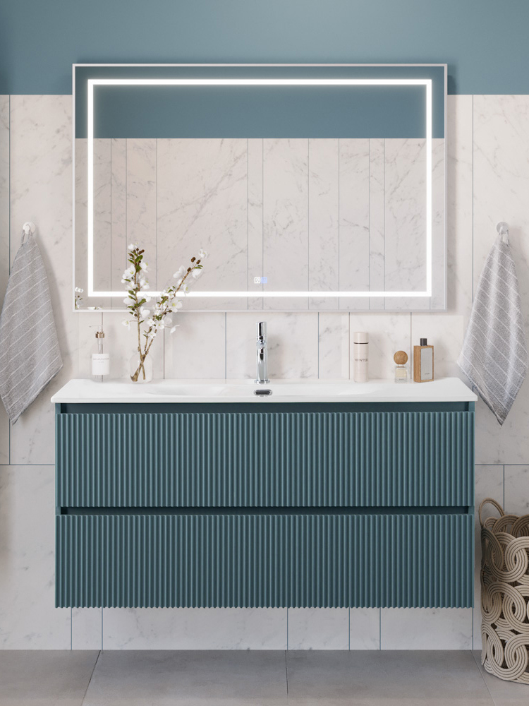 Мебель для ванной комнаты BelBagno Uno 120 подвесная 2 ящика матовая голубая 96400₽