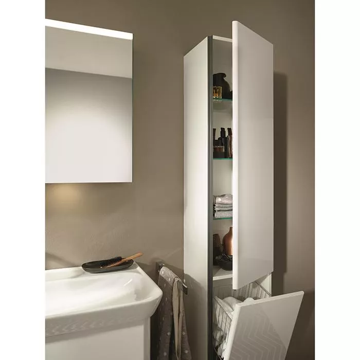 Burgbad Iveo Пенал 1760х320х350 мм.1 дверь,петли права, 1 ящик для белья, 3 полки стекл, 1 полка несъемная,цвет F2833 белый высокогл.ручка G0161