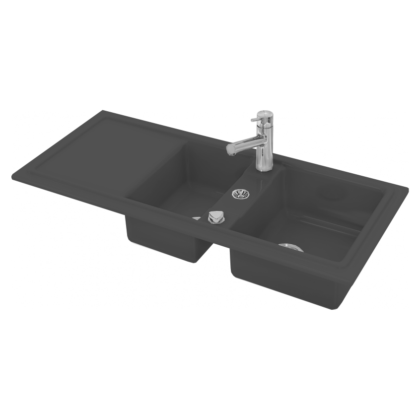 

DURAVIT (Cassia 80) Кухонная мойка из керамики 1160 x 510 мм, двойная, с отверстием под смеситель, черный глянцевый