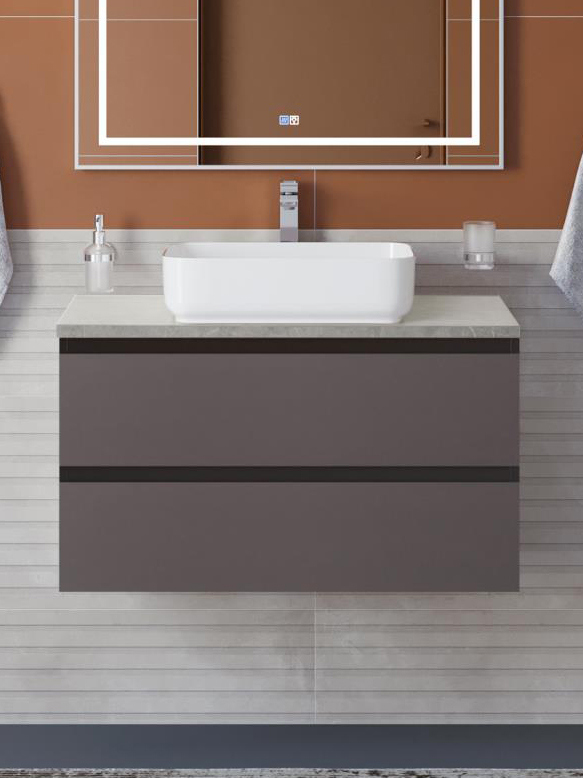 

Тумба с раковиной BelBagno Kraft 80 подвесная, матовая темно-серая, столешница kep-80-mgl, раковина BB1304