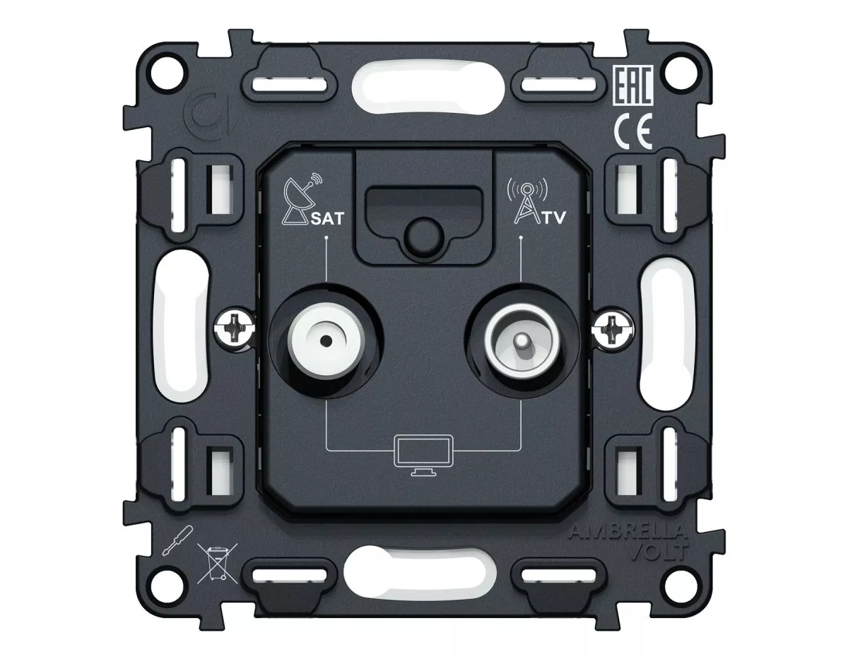 

Механизм розетки TV оконечной + SAT 5-862MHz 3.5dB/950-2150MHz 3.5dB QUANT Ambrella Volt VM217