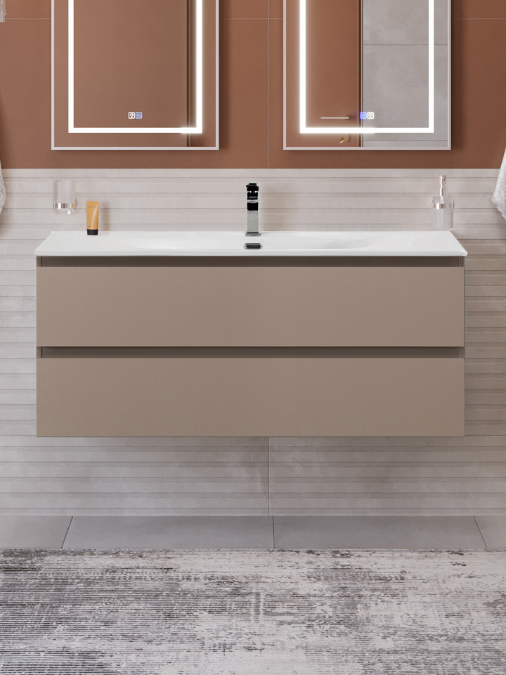 

Тумба с раковиной BelBagno Kraft 120 подвесная, матовая бежевая, раковина bb-8099-120