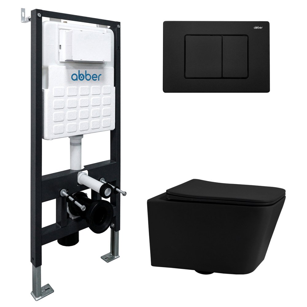 

Комплект Abber Rechteck AC1201MB-AC0105-AC0120MB, Унитаз подвесной безободковый, с микролифтом + Система инсталляции + Кнопка смыва матовая черная