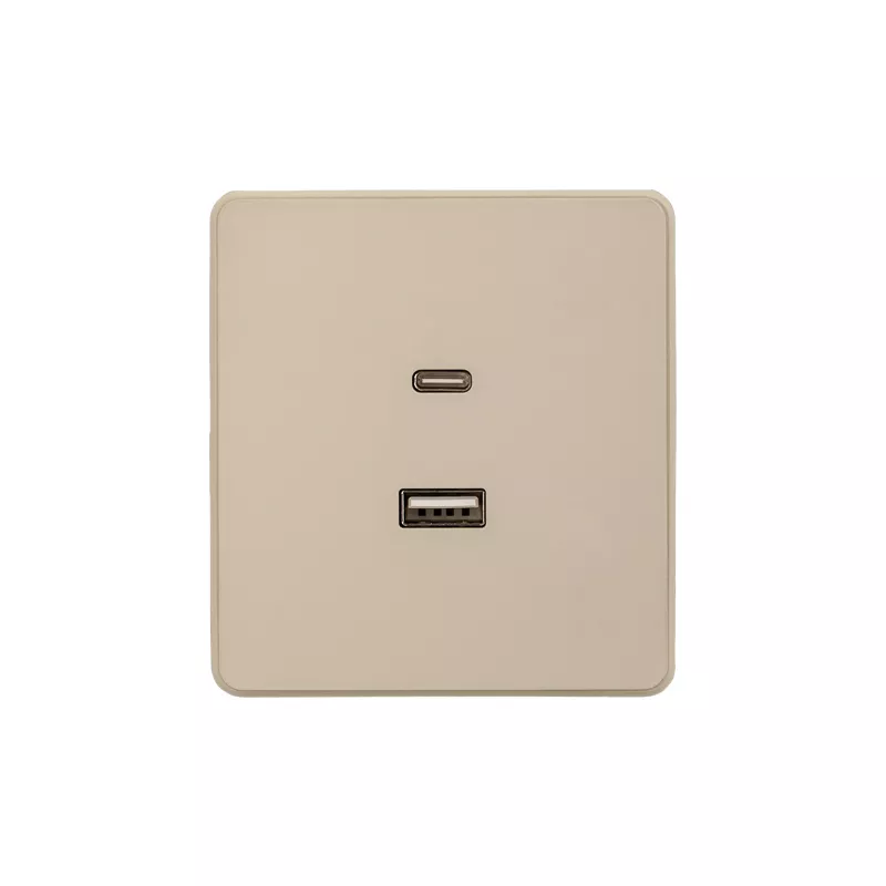 Розетка ROUND USB-A+Type-C 3А с функцией быстрой зарядки шелк KRANZ KR-78-0734-7