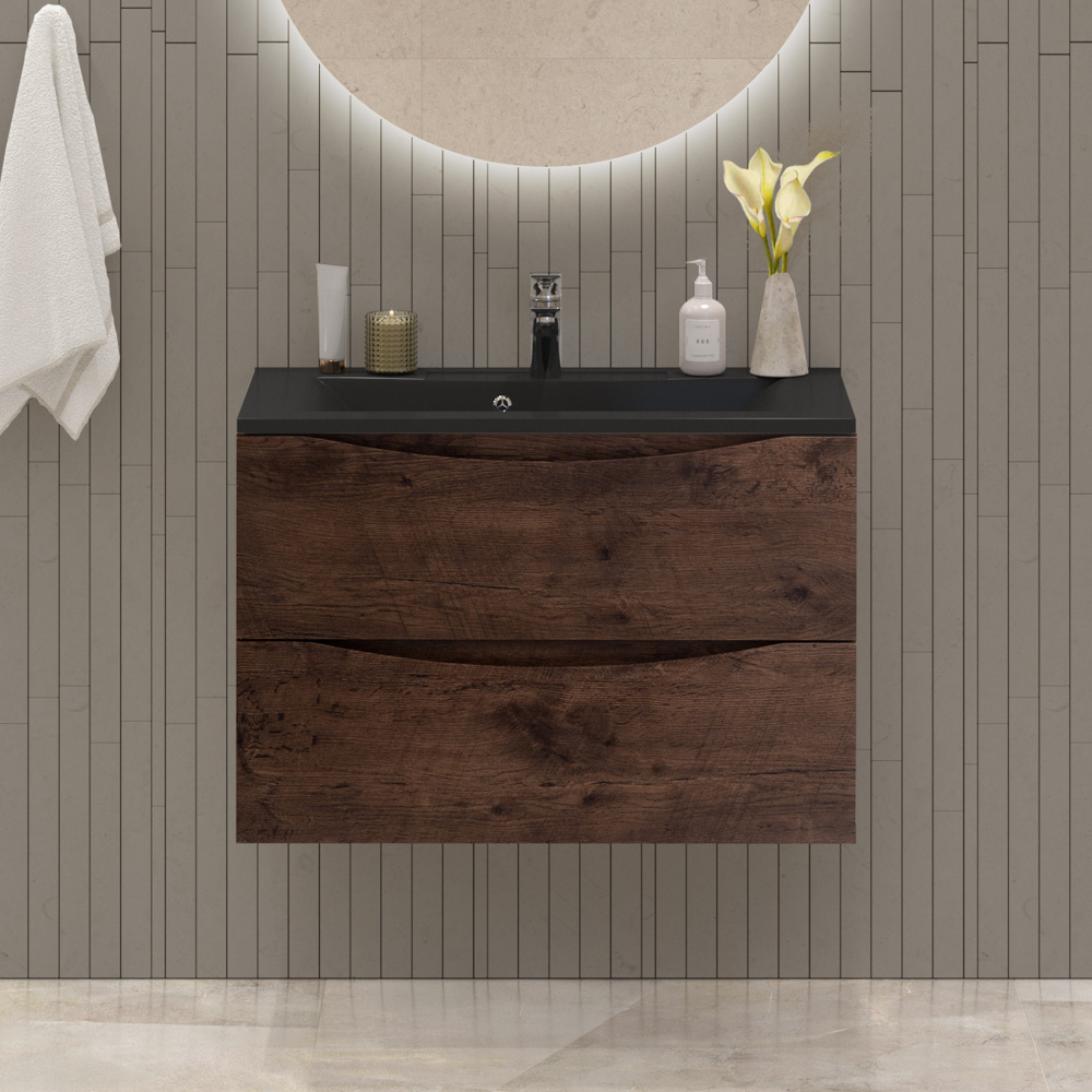 

Тумба с раковиной BelBagno Marino 80 подвесная, rovere moro, черная раковина
