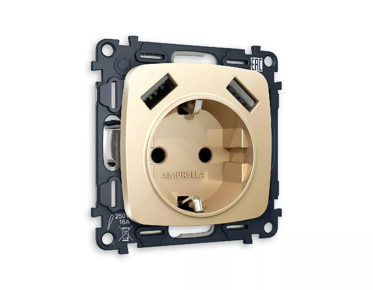 

Комплект механизма розетки 2USB A+A 18W (быстрая зарядка) с/з Ambrella Volt Omega MO609010