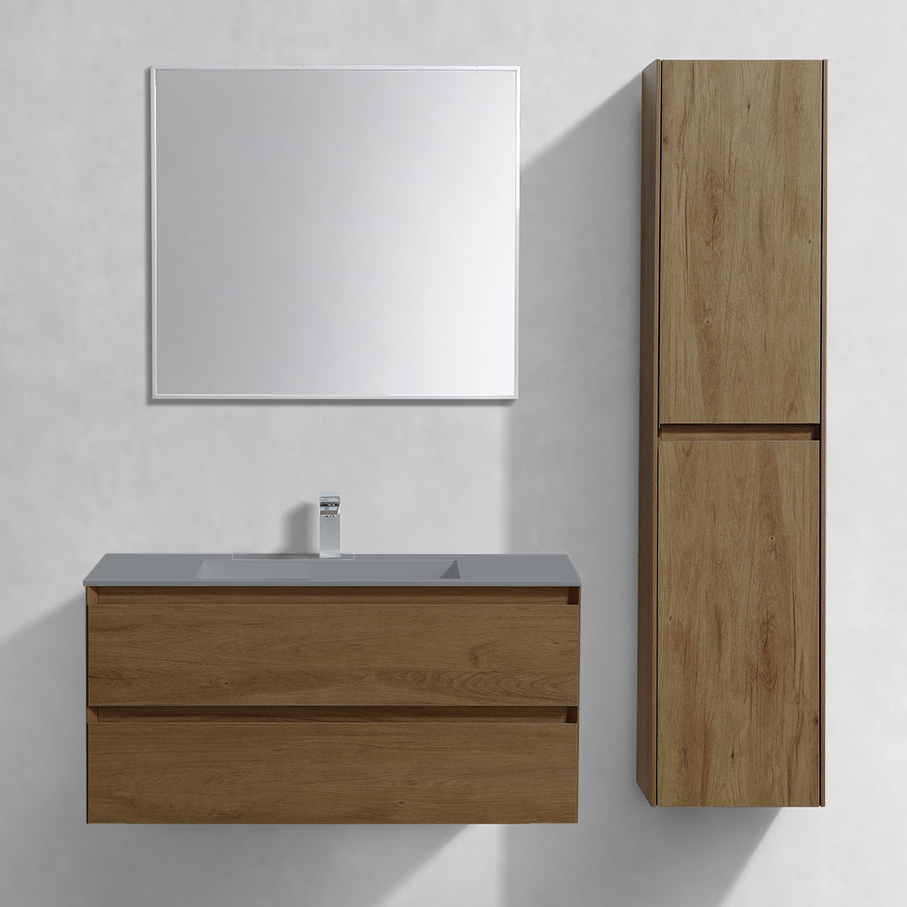 

Мебель для ванной комнаты Vincea Luka 100, 2 ящика, дуб табак, с серой раковиной