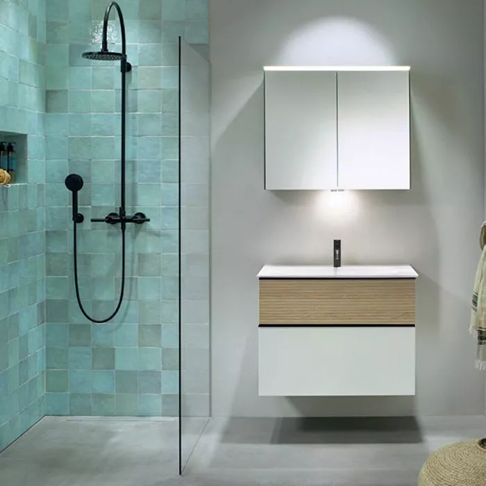 Burgbad Fiumo База с раковиной с 1 отв под смес 820х490х610 мм , верхний ящик в цвете FOT45, нижний ящик и база цвет F3956, ручки G0200 белый матовый