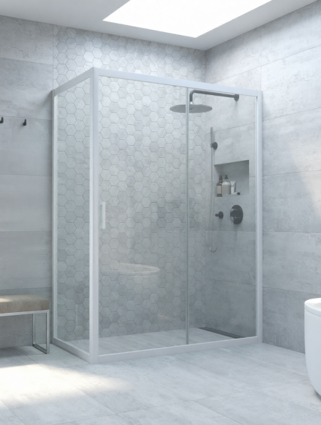 

Душевой уголок Vegas Glass ZP+ZPV Novo h2000 130*90 01 01 профиль глянцевый белый, стекло прозрачное