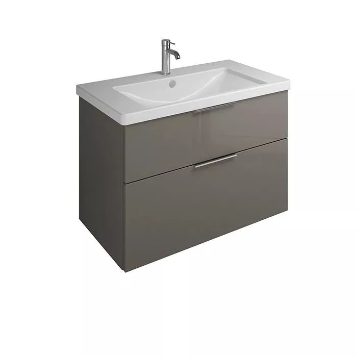 BURGBAD Eqio База подвесная с керамическим умывальником 930х490х645 мм. 2 ящика с ручкой желоб., c 1 отв под смес.  цвет серый глянц F2010