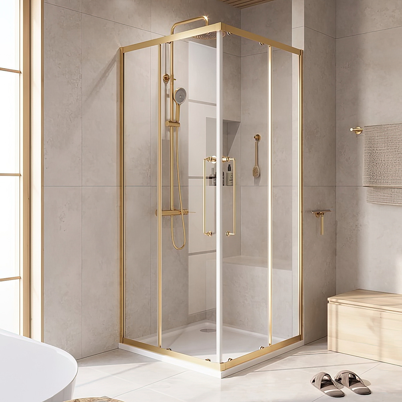 

Душевой уголок Cezares Relax RELAX-304-A-2-90-C-BORO 90x90, профиль брашированное золото