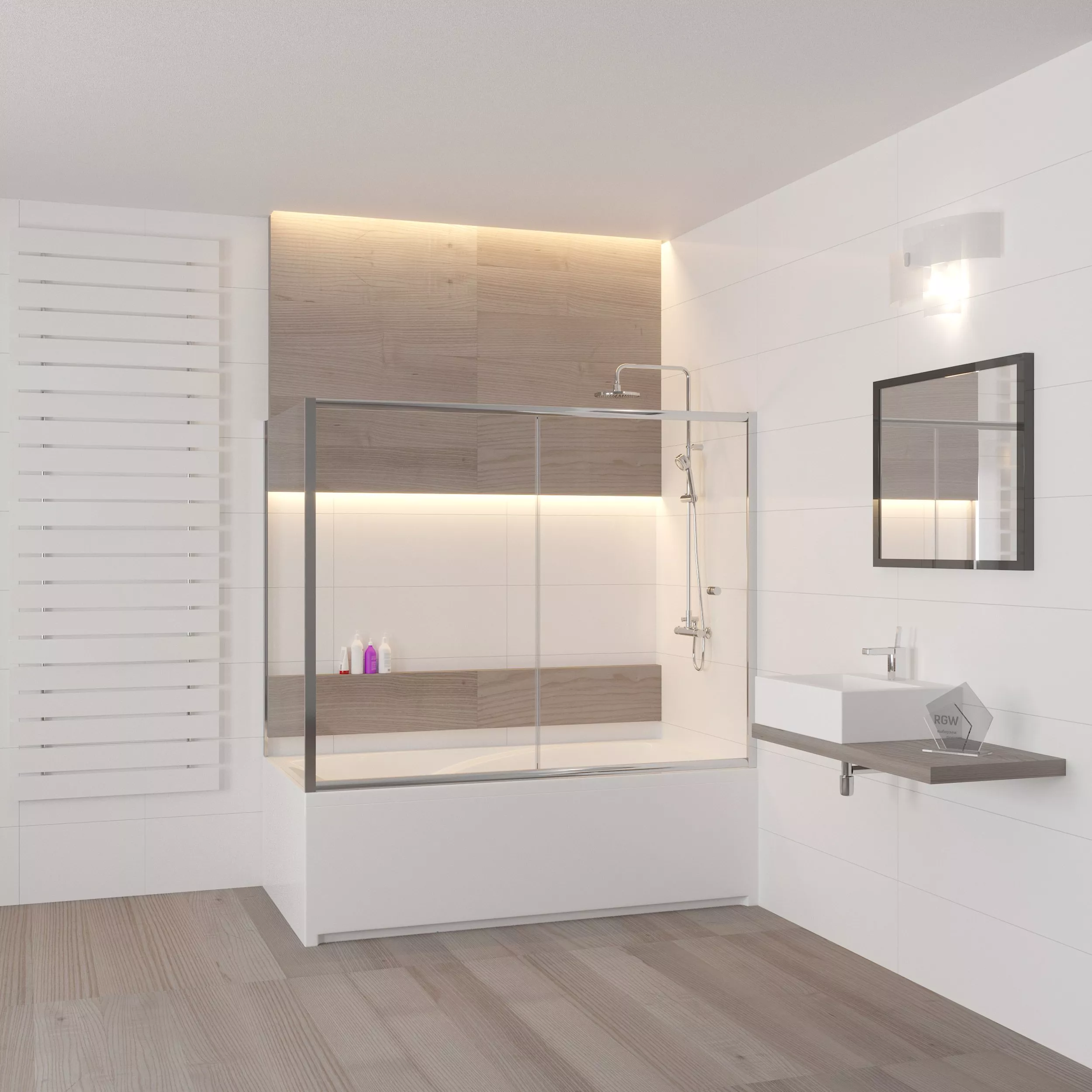 

Шторка на ванну RGW Screens SC-82 (146-151)х75х150 профиль хром, стекло шиншилла