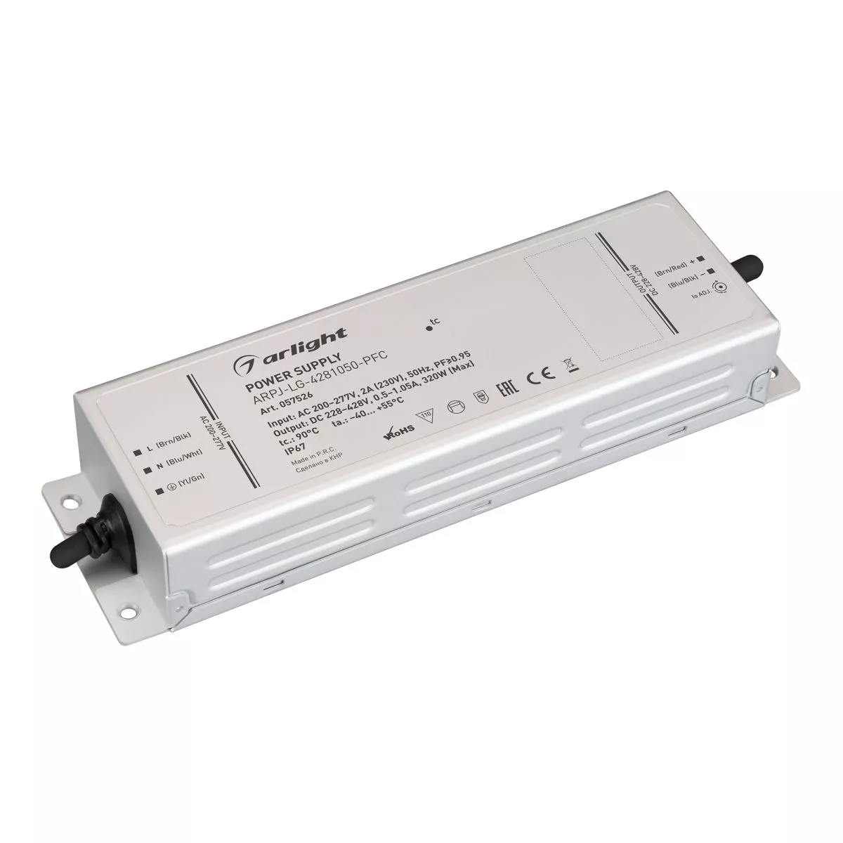 

Блок питания Arlight ARPJ-LG-4281050-PFC (320W, 228-428V, 0.5-1.05A) (IP67 Металл) 057526