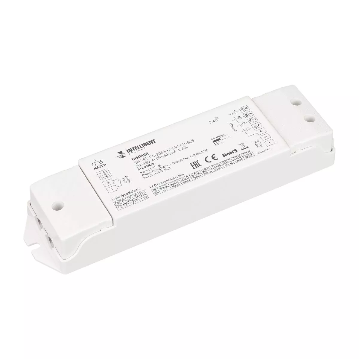 

Диммер Arlight SMART-CC-2042-RGBW-PD-SUF (12-48V, 4x150-500mA, 2.4G) 037420